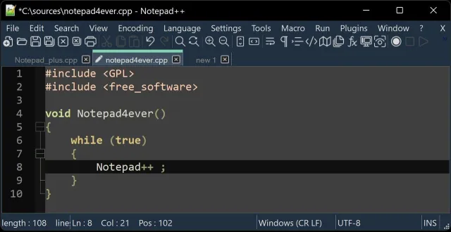 Notepad++ screenshot
